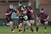 4 February 2015; Craig Casey, Ardscoil Rís, in action against Jake Murphy, left, Paddy Kelly, centre, and Mark Crowe, right, St Munchin's College. SEAT Munster Schools Junior Cup, Round 1, St Munchin's College v Ardscoil Rís. St Mary's RFC, Limerick. Picture credit: Diarmuid Greene / SPORTSFILE