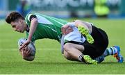 5 February 2015; Daniel Inglis, Gonzaga College, is tackled by Con Creedon, Newbridge College. Bank of Ireland Leinster Schools Junior Cup, 1st Round, Gonzaga College v Newbridge College. Donnybrook Stadium, Donnybrook, Dublin. Picture credit: Barry Cregg / SPORTSFILE