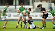 5 February 2015; Ian O'Grady, Gonzaga College, is tackled by Jack Doyle, Newbridge College. Bank of Ireland Leinster Schools Junior Cup, 1st Round, Gonzaga College v Newbridge College. Donnybrook Stadium, Donnybrook, Dublin. Picture credit: Barry Cregg / SPORTSFILE