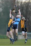 5 February 2015; Colm O'Croinin, UCD, in action against Shane Murphy, left, and Mick Daly, DCU. Independent.ie Fitzgibbon Cup, Group A, Round 2, UCD v DCU. University College Dublin, Dublin. Picture credit: Cody Glenn / SPORTSFILE