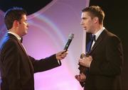 2 November 2007; GPA Footballer of the Year Marc O Se of Kerry is interviewed by Shane O'Donoghue of RTE at the 2007 Opel GPA Player of the Year Awards. Gaelic Player Assoication Awards, Citywest Hotel, Conference, Leisure & Golf Resort, Saggart, Co. Dublin. Picture credit: Brendan Moran / SPORTSFILE  *** Local Caption ***