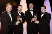 2 November 2007; At the 2007 Opel GPA Player of the Year Awards, from left, Dave Sheerin, MD, Opel Ireland, GPA Footballer of the Year Marc O Se, of Kerry, GPA Hurler of the Year Dan Shanahan, of Waterford, and Dessie Farrell, Chief Executive of the GPA. Gaelic Player Assoication Awards, Citywest Hotel, Conference, Leisure & Golf Resort, Saggart, Co. Dublin. Picture credit: Brendan Moran / SPORTSFILE  *** Local Caption ***