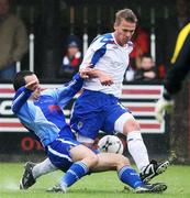 27 October 2007; Peter Thompson, Linfield, in action against John Curran, Dungannon Swifts. Carnegie Premier League, Dungannon Swifts v Linfield, Stangmore Park, Dungannon, co. Tyrone. Picture credit; Oliver McVeigh / SPORTSFILE