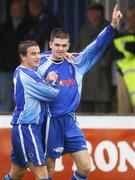 27 October 2007; Dungannon Swifts' Shea Campbell celebrates after scoring the secong goal with Shane McCabe. Carnegie Premier League, Dungannon Swifts v Linfield, Stangmore Park, Dungannon, Co. Tyrone. Picture credit; Oliver McVeigh / SPORTSFILE