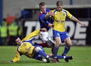 7 November 2007; Peter Thompson, Linfield, in action against Emmett Friars, left, and Paddy McLaughlin, Newry City. CIS Insurance Cup semi-final, Linfield v Newry City, Mourneview Park, Lurgan, Co. Armagh. Picture credit; Oliver McVeigh / SPORTSFILE
