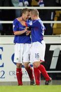 7 November 2007; Peter Thompson, Linfield, left, celebrates with team-mate Aidan O'Kane after scoring his side's equalising goal. CIS Insurance Cup semi-final, Linfield v Newry City, Mourneview Park, Lurgan, Co. Armagh. Picture credit; Oliver McVeigh / SPORTSFILE