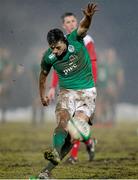 6 February 2015; Ross Byrne, Ireland, kicks a conversion. U20's Six Nations Rugby Championship, Italy v Ireland, Stadio Pozzi Lamarmora, Biella, Italy. Picture credit: Roberto Bregani / SPORTSFILE