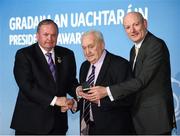 6 February 2015; John O’Brien, Portlaw GAA Club, Waterford, is presented with his GAA President's Award for 2015 by Uachtarán Chumann Lúthchleas Gael Liam Ó Néill, left, and Denis O’ Callaghan, Head of AIB Branch Banking. Croke Park, Dublin. Photo by Sportsfile