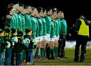 6 February 2015; The Ireland team during the National Anthem. U20's Six Nations Rugby Championship, Italy v Ireland, Stadio Pozzi Lamarmora, Biella, Italy. Picture credit: Roberto Bregani / SPORTSFILE