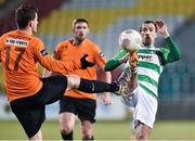 6 February 2015; Keith Fahey, Shamrock Rovers, in action against Michael Brown, Athlone Town. Pre-Season Friendly, Shamrock Rovers v Athlone Town, Tallaght Stadium, Tallaght, Co. Dublin. Picture credit: David Maher / SPORTSFILE