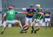 7 February 2015; Paul Braniff, St Patrick's GAC, Portaferry, in action against Paudie O'Brien, left, and Aaron Costello, Kilmallock. AIB GAA Hurling All-Ireland Senior Club Championship, Semi- Final, Kilmallock v St Patrick's GAC, Portaferry, Cusack Park, Mullingar, Co. Westmeath. Photo by Sportsfile