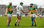 7 February 2015; Henry Shefflin, Ballyhale Shamrocks, exchanges a handshake with Gort's Tadgh Linnane, right, and Conor Helebert, after the game. AIB GAA Hurling All-Ireland Senior Club Championship Semi-Final, Gort v Ballyhale Shamrocks. O’Connor Park, Tullamore, Co. Offaly. Picture credit: Diarmuid Greene / SPORTSFILE