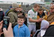 7 February 2015; Ciaran Coonan, aged 10, from Killeigh, Co. Offaly, gets his photograph taken as Henry Shefflin, Ballyhale Shamrocks, signs autographs for supporters after the game. AIB GAA Hurling All-Ireland Senior Club Championship Semi-Final, Gort v Ballyhale Shamrocks. O’Connor Park, Tullamore, Co. Offaly. Picture credit: Diarmuid Greene / SPORTSFILE
