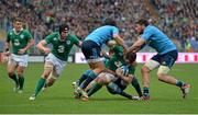 7 February 2015; Peter O'Mahony, Ireland, is tackled by Luke McLean, Edoardo Gori and George Biagi, Italy. RBS Six Nations Rugby Championship, Italy v Ireland. Stadio Olimpico, Rome, Italy. Picture credit: Brendan Moran / SPORTSFILE