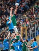 7 February 2015; Paul O'Connell, Ireland, takes possession ahead of Joshua Furno, Italy. RBS Six Nations Rugby Championship, Italy v Ireland. Stadio Olimpico, Rome, Italy. Picture credit: Stephen McCarthy / SPORTSFILE