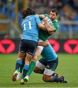 7 February 2015; Rob Kearney, Ireland, is tackled by Luke McLean, left, and Kelly Haimona, Italy. RBS Six Nations Rugby Championship, Italy v Ireland. Stadio Olimpico, Rome, Italy. Picture credit: Stephen McCarthy / SPORTSFILE