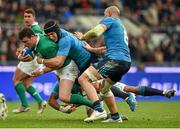 7 February 2015; Robbie Henshaw, Ireland, is tackled by Francesco Minto and Sergio Paresse, right, Italy. RBS Six Nations Rugby Championship, Italy v Ireland. Stadio Olimpico, Rome, Italy. Picture credit: Brendan Moran / SPORTSFILE