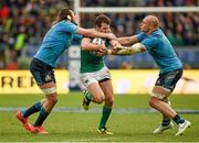 7 February 2015; Jared Payne, Ireland, is tackled by Joshua Furno, left, and Sergio Paresse, Italy. RBS Six Nations Rugby Championship, Italy v Ireland. Stadio Olimpico, Rome, Italy. Picture credit: Brendan Moran / SPORTSFILE