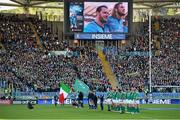 7 February 2015; The Ireland and Italy teams stand for the national anthems before the game. RBS Six Nations Rugby Championship, Italy v Ireland. Stadio Olimpico, Rome, Italy. Picture credit: Brendan Moran / SPORTSFILE