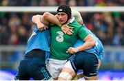 7 February 2015; Tommy O'Donnell, Ireland, wrestles with Francesco Minto, left, and Alessandro Zanni, Italy, after the ball was played away from a ruck. RBS Six Nations Rugby Championship, Italy v Ireland. Stadio Olimpico, Rome, Italy. Picture credit: Brendan Moran / SPORTSFILE