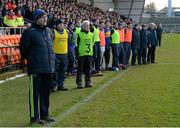 1 February 2015; Tipperary manager Peter Creedon stands for the anthem.  Allianz Football League, Division 3, Round 1, Armagh v Tipperary. Athletic Grounds, Armagh. Picture credit: Oliver McVeigh / SPORTSFILE