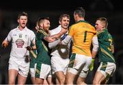 7 February 2015; An altercation breaks out between Gary White, Kildare, and Meath players, from left, Mickey Burke, goalkeeper Patrick O'Rourke, and Conor McGill, during the first half. Allianz Football League, Division 2, Round 2, Meath v Kildare. Páirc Táilteann, Navan, Co. Meath. Photo by Sportsfile