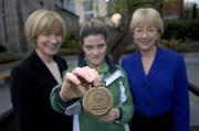 9 November 2007; Special Olympics athelte Aisling O'Brien, from Sandycove, Co. Dublin, who won a bronze medal for basketball, with Minister for Education and Science Mary Hanafin T.D., and Special Olympics Ireland CEO Mary Davis at the launch of a new Special Olympics Ireland Transition Year Curriculum Enrichment Programme 'A Place for Everyone - S.O. Get Into It', sponsored by SPAR. SO Get Into It, was designed to celebrate the talents and potential of people with a learning disability, particularly in the area of sport. The programme has been distributed to 549 Post Primary Transition Year groups and contains cross curricular lesson plans, worksheets, and a short DVD. Chester Beatty Library, Dublin Castle, Dublin. Picture credit; Brian Lawless / SPORTSFILE
