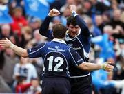 10 November 2007; Leinster's Shane Horgan celebrates his try with team-mate Gordon D'Arcy. Heineken Cup, Pool 6, Round 1, Leinster v Leicester Tigers, RDS, Ballsbridge, Dublin. Picture credit; Ray McManus / SPORTSFILE