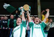 11 November 2007; Baltinglass captains Billy Cullen, left, and Anthony Nolan lift the Miley Cup. Wicklow Senior Football Championship Final Replay, Baltinglass v Rathnew, County Park, Aughrim, Co. Wicklow. Picture credit; Matt Browne / SPORTSFILE *** Local Caption ***