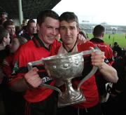11 November 2007; Adare captain Donncha Sheehan, left, and team-mate Conor Fitzgerald with the Daly Cup. Limerick Senior Hurling Championship Final, Croom v Adare, Gaelic Grounds, Limerick. Picture credit; Kieran Clancy / SPORTSFILE