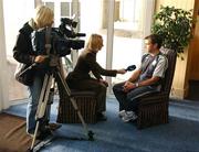 12 November 2007; Republic of Ireland Under-23 manager Pat Fenlon being interviewed for TV after a Press Conference. Portmarnock Hotel, Portmarnock, Co. Dublin. Picture credit; Paul Mohan / SPORTSFILE