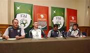 12 November 2007; From left, Republic of Ireland Under-23 assistant manager Alan Matthews, player Conor Kenna, UCD, manager Pat Fenlon and player Dave Mooney, Longford Town, at a Press Conference. Portmarnock Hotel, Portmarnock, Co. Dublin. Picture credit; Paul Mohan / SPORTSFILE