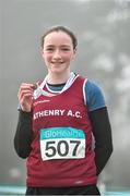 8 February 2015; Sarah Gilhooley from Athenry AC, Co. Galway who came 3rd in the girls under-15 2500m at the GloHealth Intermediate, Master and Juvenile B Cross Country Championships, Palace Grounds, Tuam, Co. Galway. Picture credit: Matt Browne / SPORTSFILE