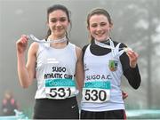 8 February 2015; Aoife Morris, left, who came 2nd and Ailbhe Morgan both from Sligo AC who won the girls under-15 2500m at the GloHealth Intermediate, Master and Juvenile B Cross Country Championships, Palace Grounds, Tuam, Co. Galway. Picture credit: Matt Browne / SPORTSFILE