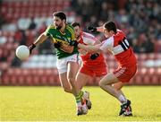 8 February 2015; Bryan Sheehan, Kerry, in action against Mark Craig and Ciaran McFaul, Derry. Allianz Football League, Division 1, Round 2, Derry v Kerry, Celtic Park, Derry. Picture credit: Oliver McVeigh / SPORTSFILE