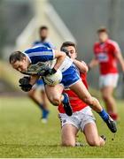 8 February 2015; Paul Finlay, Monaghan, is tackled by Mark Collins, Cork. Allianz Football League, Division 1, Round 2, Monaghan v Cork, St Mary's Park, Castleblayney, Co. Monaghan. Picture credit: Ramsey Cardy / SPORTSFILE