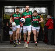 8 February 2015; Keith Higgins, Mayo captain leads the team out. Allianz Football League, Division 1, Round 2, Mayo v Tyrone, Elverys MacHale Park, Castlebar, Co. Mayo. Picture credit: David Maher / SPORTSFILE