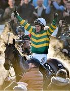 8 February 2015; Jockey Tony McCoy celebrates on Carlingford Lough, after winning the Hennessy Gold Cup. Leopardstown, Co. Dublin. Picture credit: Barry Cregg / SPORTSFILE