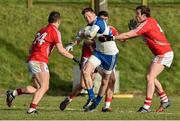 8 February 2015; Conor McManus, Monaghan, in action against John O'Rourke, left, Tomás Clancy, centre, and James Loughrey, Cork. Allianz Football League, Division 1, Round 2, Monaghan v Cork, St Mary's Park, Castleblayney, Co. Monaghan. Picture credit: Ramsey Cardy / SPORTSFILE