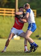 8 February 2015; Eoin Cadogan, Cork, is tackled by Dick Clerkin, Monaghan. Allianz Football League, Division 1, Round 2, Monaghan v Cork, St Mary's Park, Castleblayney, Co. Monaghan. Picture credit: Ramsey Cardy / SPORTSFILE