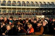 8 February 2015; A general view of the crowd listen to jockey Tony McCoy being interviewd after he rode Carlingford Lough to win the Hennessy Gold Cup. Leopardstown, Co. Dublin. Picture credit: Barry Cregg / SPORTSFILE