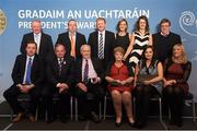 6 February 2015; Uachtarán Chumann Lúthchleas Gael Liam Ó Néill with President's Awards recipient John O’Brien, Portlaw GAA Club, Waterford, and his family and friends. Croke Park, Dublin Photo by Sportsfile