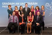 6 February 2015; Uachtarán Chumann Lúthchleas Gael Liam Ó Néill with President's Awards recipient Áine McGrath, GAA Rounders, Sligo, and her family and friends. Croke Park, Dublin Photo by Sportsfile