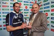 10 November 2007; Leinster's Felipe Contepomi, is presented with the Man of the Match Award by Pat Maher of Heineken. Heineken Cup, Pool 6, Round 1, Leinster v Leicester Tigers, RDS, Dublin. Picture credit: Brian Lawless / SPORTSFILE