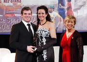10 November 2007; Eimear Brannigan, Dublin, is presented with her Energise Camogie All-Star award by the Guest of Honour - Ireland and Leinster rugby player - Gordan D'Arcy in the company of Liz Howard, Uachtarán Chumann Camógaíochta na nGael, at the Energise Sport Camogie All-Star Awards 2007 in association with O'Neills. Citywest Hotel, Conference, Leisure & Golf Resort, Saggart, Co. Dublin. Picture credit: Ray McManus / SPORTSFILE