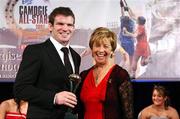 10 November 2007; Guest of Honour - Ireland and Leinster rugby player - Gordon D'Arcy, left, with Liz Howard, Uachtarán Chumann Camógaíochta na nGael, at the Energise Sport Camogie All-Star Awards 2007 in association with O'Neills. Citywest Hotel, Conference, Leisure & Golf Resort, Saggart, Co. Dublin. Picture credit: Ray McManus / SPORTSFILE