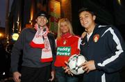 12 November 2007; Agnieszka Kotodzieyczyk, centre, Poland, with Mariusz Pauelek, Wisla Krakow, left, and Ryan Guy, St Patrick's Athletic, at the St. Patrick's Athletic and Wisla Krakow press conference. St Patrick's Athletic will play the current Polish league leaders Wisla Krakow in a friendly on Tuesday 13th November at 7.45pm. Moore Street Mall, Moore Street, Dublin. Picture credit: David Maher / SPORTSFILE