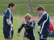 14 November 2007; Jerry Flannery, centre, shares a joke with David Wallace, left, and Ronan O'Gara during Munster Rugby Training. University of Limerick, Limerick. Picture credit: Kieran Clancy / SPORTSFILE