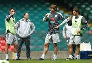 16 November 2007; Republic of Ireland players, from left to right, Darren Potter, Kevin Kilbane, and Alex Bruce take a break during squad training. Republic of Ireland Squad Training, Millennium Stadium, Cardiff, Wales. Picture credit; David Maher / SPORTSFILE