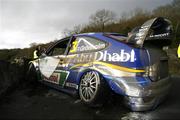 16 November 2007; The damage to the Ford Focus WRC 07, car of Marcus Gronholm, Finland, after crashing into a wall on Stage 4 of Round 15 of the FIA World Rally Championship. Rally Ireland / 2007 FIA World Rally Championship, Day 1, Co. Sligo. Picture credit; Ralph Hardwick / SPORTSFILE